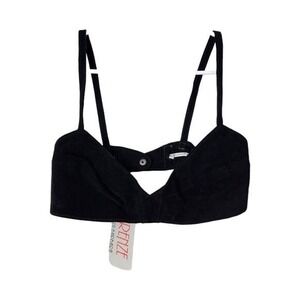 FIRENZE x VINTAGE 90s Black Suede Bra Top‎ NWT Size L Y2K Festival Clubwear